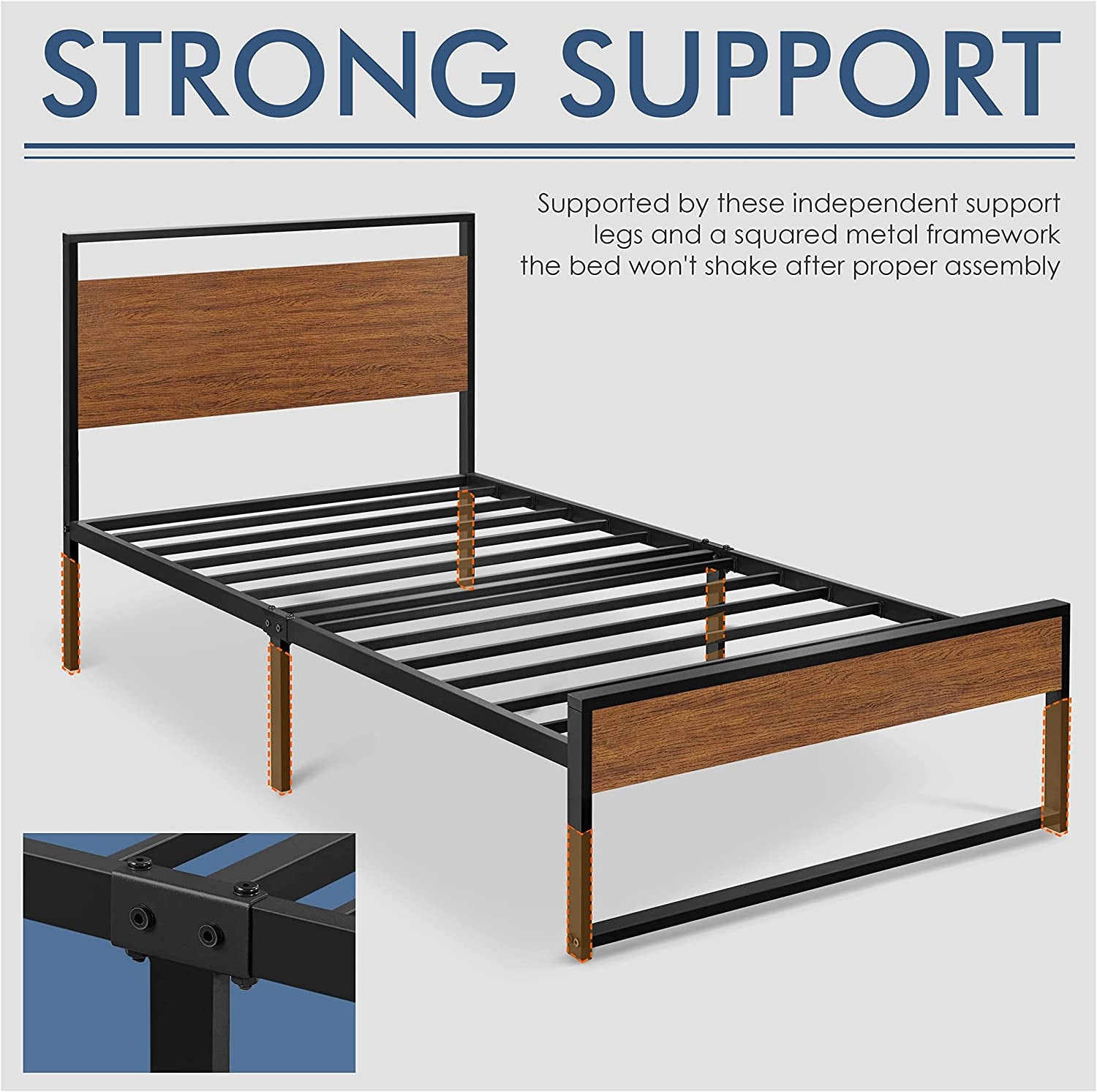 Yaheetech Twin Size Bed Frame, Single Metal Platform Bed with Rustic Wooden Headboard and Footboard, No Box Spring Needed/12 Inch Underbed Storage Space/No Noise/Easy Assembly, Walnut