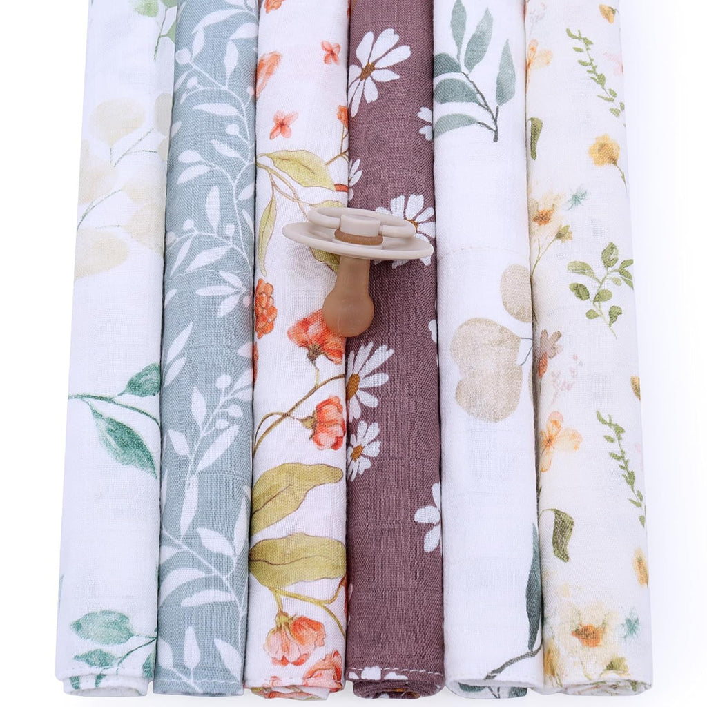 Baby Muslin Washcloths, Soft 6 Pack Baby Wash Cloths Unisex for Boys Girls, 70% Viscose from Bamboo and 30% Cotton Bath Face Towels, Bibs for Newborn with Sensitive Skin, 10.6X10.6 Inches