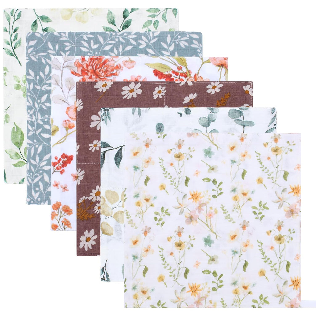 Baby Muslin Washcloths, Soft 6 Pack Baby Wash Cloths Unisex for Boys Girls, 70% Viscose from Bamboo and 30% Cotton Bath Face Towels, Bibs for Newborn with Sensitive Skin, 10.6X10.6 Inches