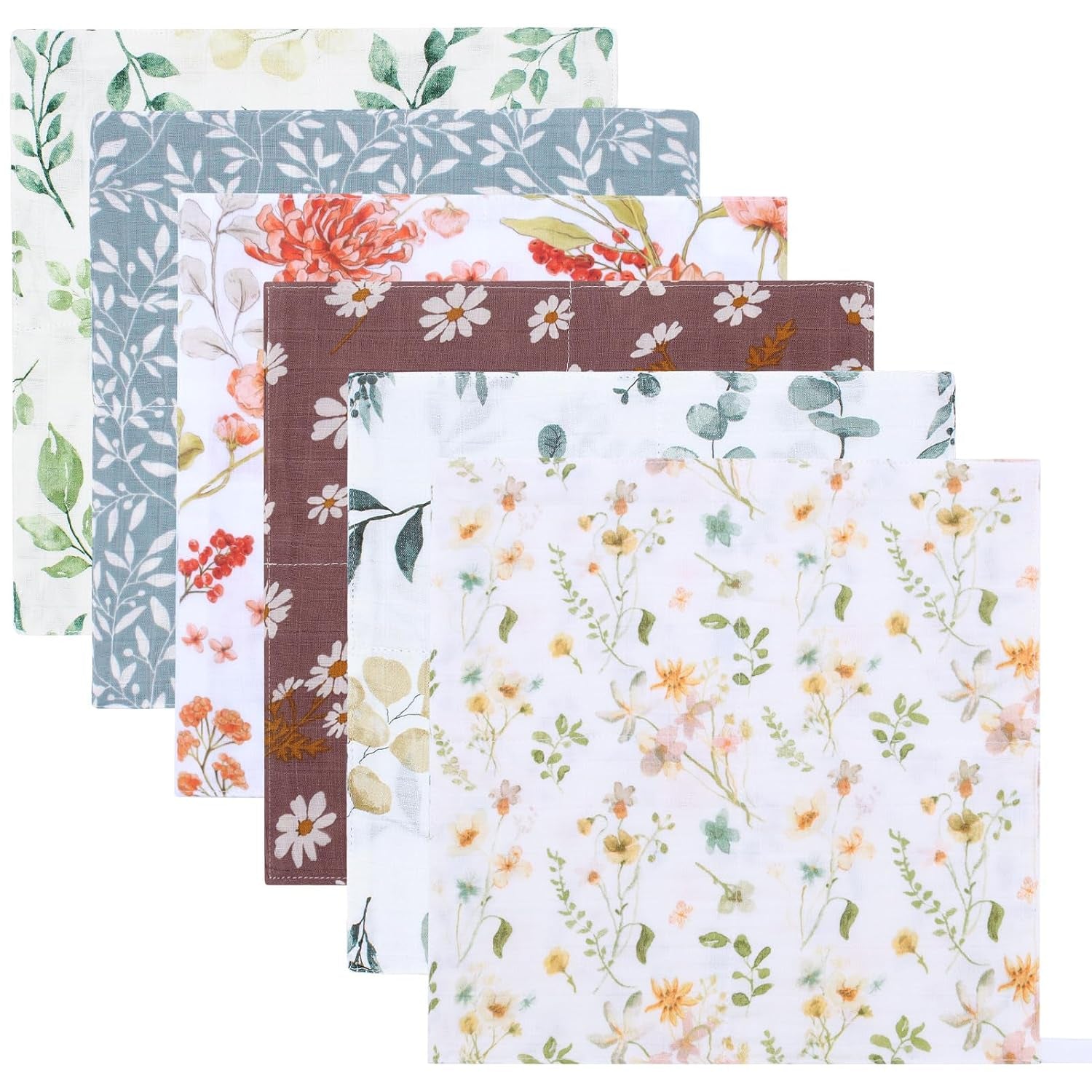 Baby Muslin Washcloths, Soft 6 Pack Baby Wash Cloths Unisex for Boys Girls, 70% Viscose from Bamboo and 30% Cotton Bath Face Towels, Bibs for Newborn with Sensitive Skin, 10.6X10.6 Inches