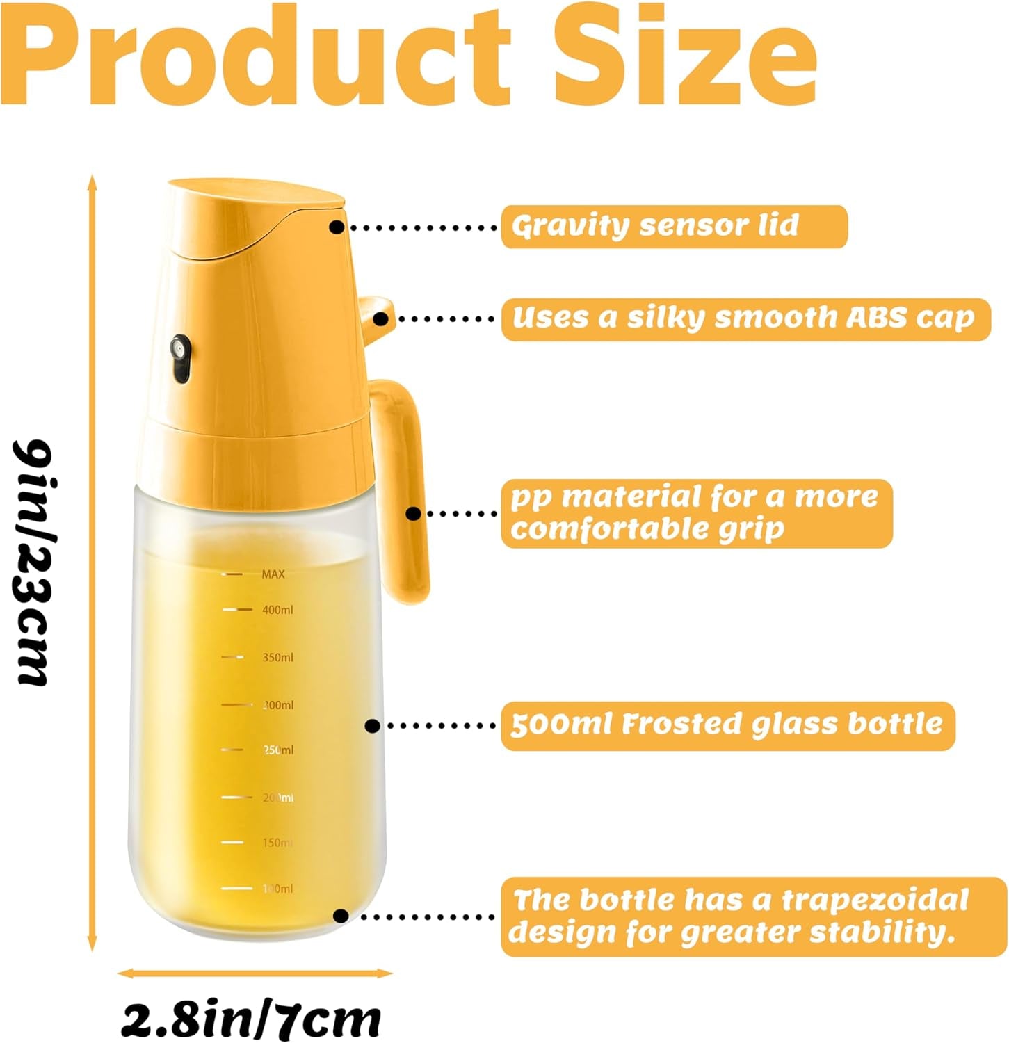 2-In-1 Oil Dispenser & Sprayer for Kitchen, Cooking, Salad, Deep Frying, Vinegar, Barbecue - 500Ml Olive Oil Spray Bottle (Yellow)