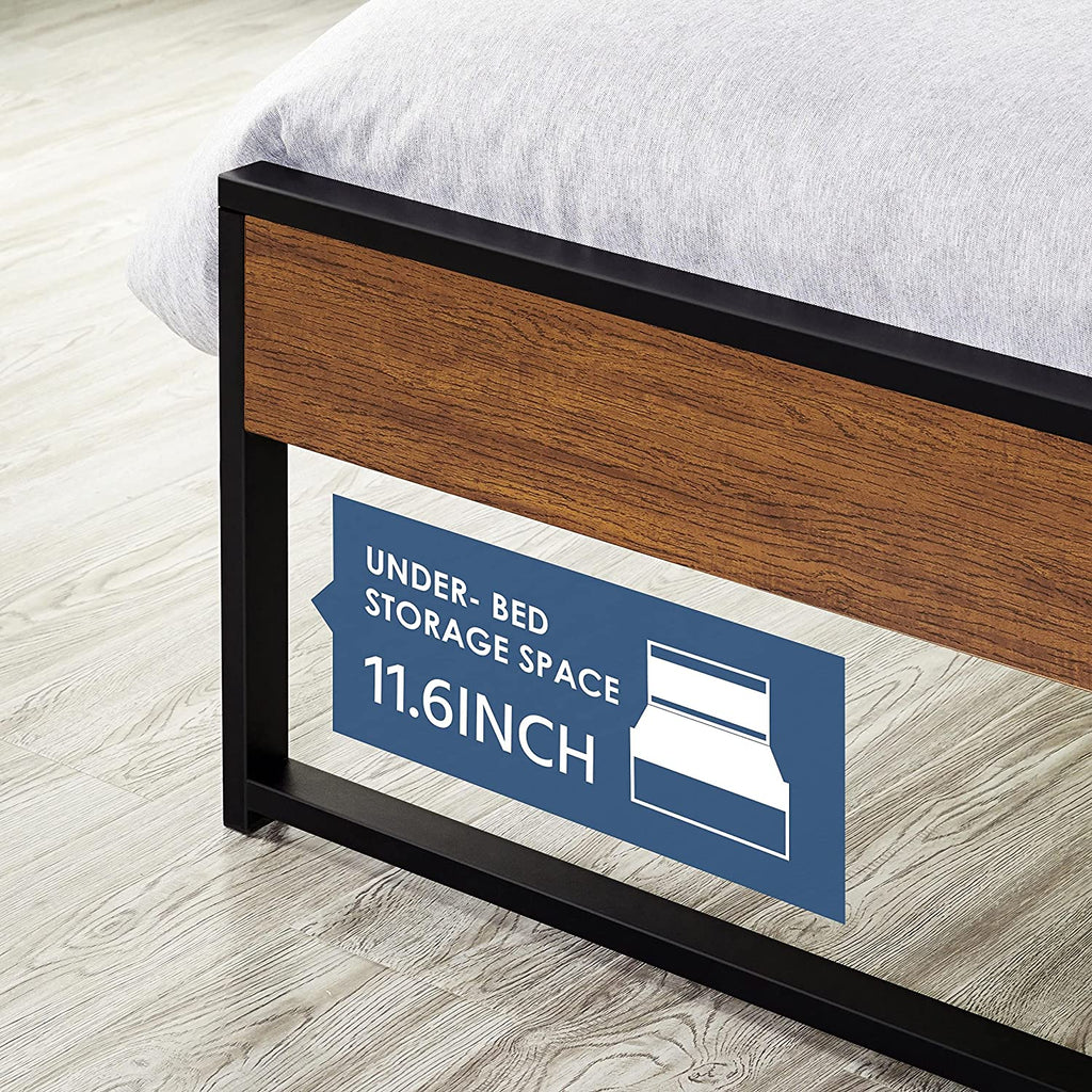 Yaheetech Twin Size Bed Frame, Single Metal Platform Bed with Rustic Wooden Headboard and Footboard, No Box Spring Needed/12 Inch Underbed Storage Space/No Noise/Easy Assembly, Walnut