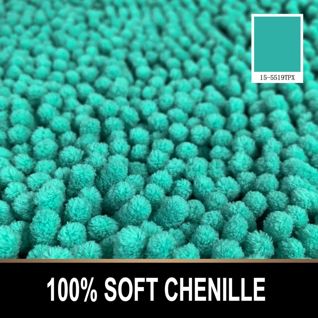 round Area Rug Set for Bathroom | Soft Plush Chenille Bath Mat, Water Absorbent Non-Slip Bathroom Rug | Washable Shag Carpet for Shower, Bedroom, or Home Décor | 36"X36" (Round) | Turquoise