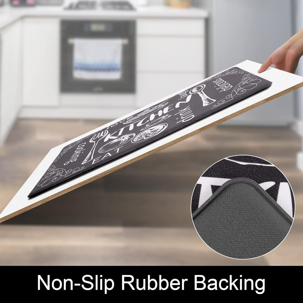 Kitchen Rugs Set of 2, Cushioned anti Fatigue Kitchen Mats for Floor, Non Slip Waterproof Comfort Standing Desk Mat Carpet for Sink, Stove, Laundry Room, Black