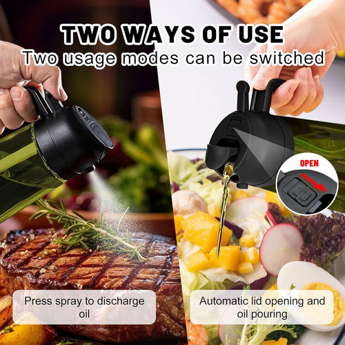 2 in 1 Oil Dispenser and Oil Sprayer, 16 Oz/470 Ml Oil Dispenser for Kitchen Spray, with Fine Mist Nozzle, Suitable for Cooking, Air Fryer, Salad, Grilling(Black-1)