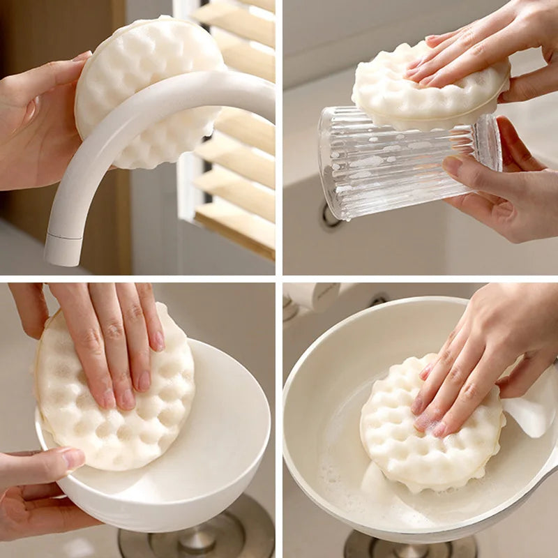 Double-Side Suction Cup Sponge Cleaning Brush Detachable Kitchen Dishwashing Sponge Housework Cleaning Scouring Pad Clean Tool