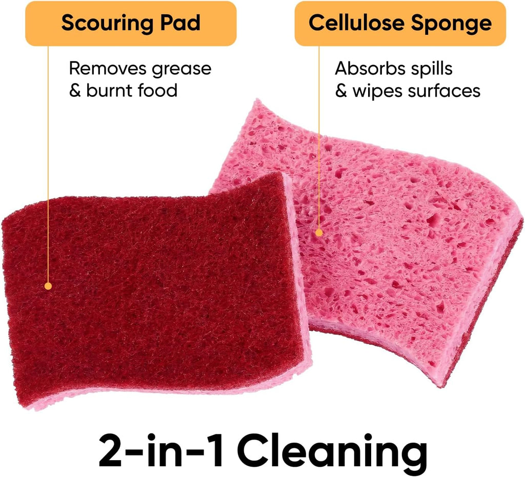 Kitchen Sponges for Washing Dishes, Non-Scratch Cellulose Dish Scrub Sponges, Cleaning Sponges for Household Use, Safe Cleaning Products, Kitchen Sponges Pack of 12, by