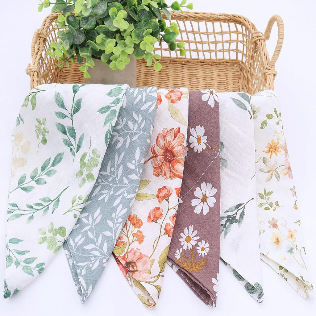 Baby Muslin Washcloths, Soft 6 Pack Baby Wash Cloths Unisex for Boys Girls, 70% Viscose from Bamboo and 30% Cotton Bath Face Towels, Bibs for Newborn with Sensitive Skin, 10.6X10.6 Inches