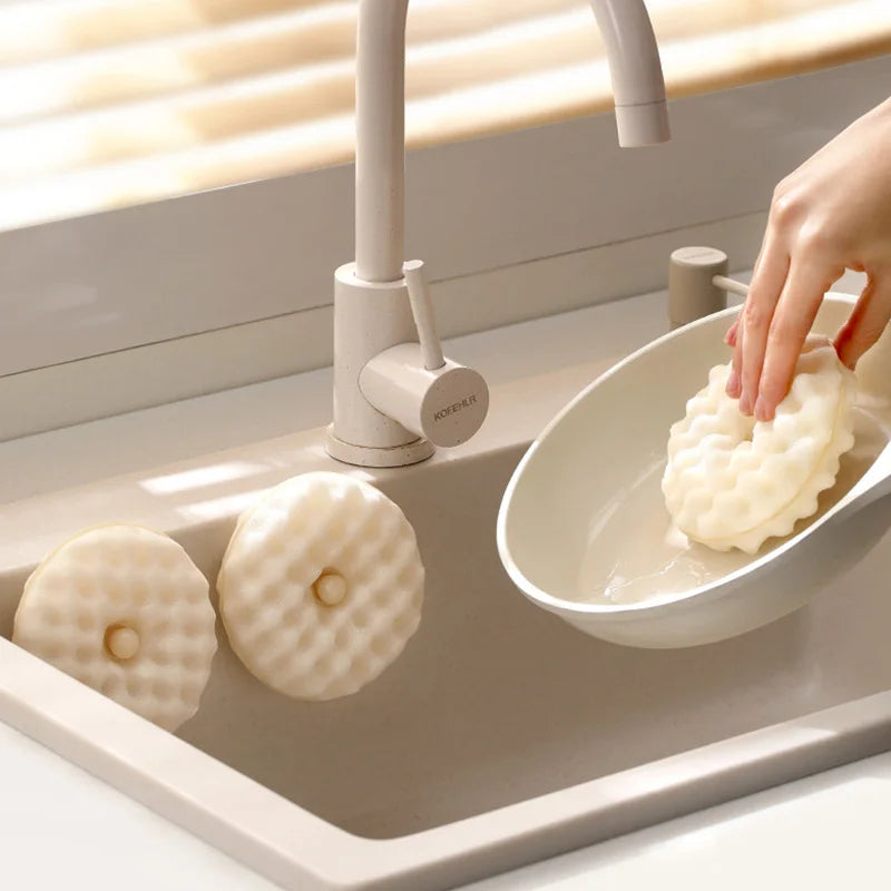 Double-Side Suction Cup Sponge Cleaning Brush Detachable Kitchen Dishwashing Sponge Housework Cleaning Scouring Pad Clean Tool