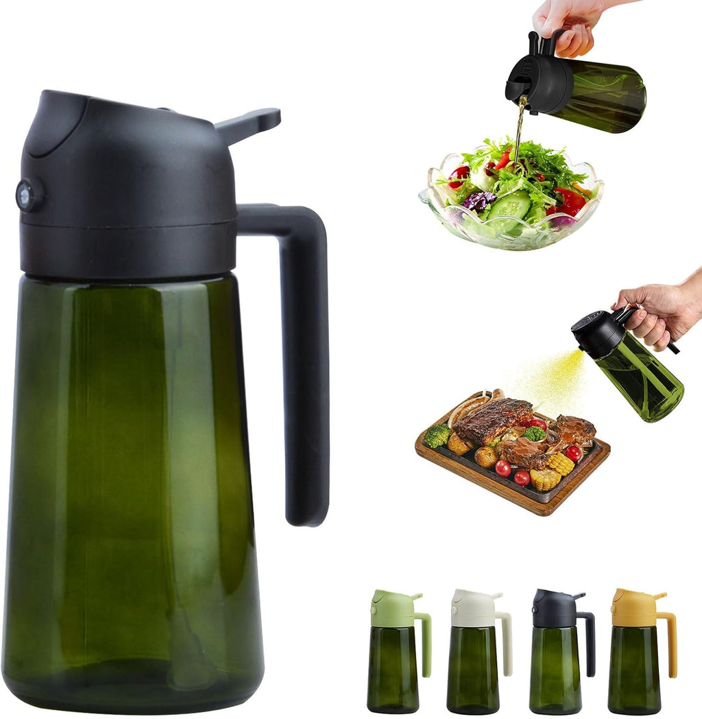2 in 1 Oil Dispenser and Oil Sprayer, 16 Oz/470 Ml Oil Dispenser for Kitchen Spray, with Fine Mist Nozzle, Suitable for Cooking, Air Fryer, Salad, Grilling(Black-1)