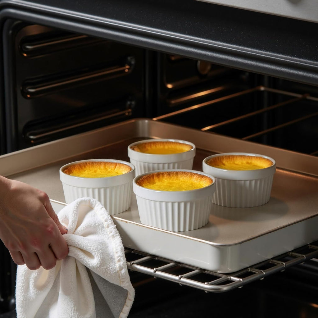 6-Pack 4 Oz Porcelain Ramekins with Lids, White Souffle Dishes for Baking, Creme Brulee Cups, Oven-Friendly Pudding Custard Bowls – Versatile Kitchen Essentials for Baking and Storing