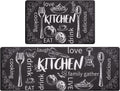 Kitchen Rugs Set of 2, Cushioned anti Fatigue Kitchen Mats for Floor, Non Slip Waterproof Comfort Standing Desk Mat Carpet for Sink, Stove, Laundry Room, Black
