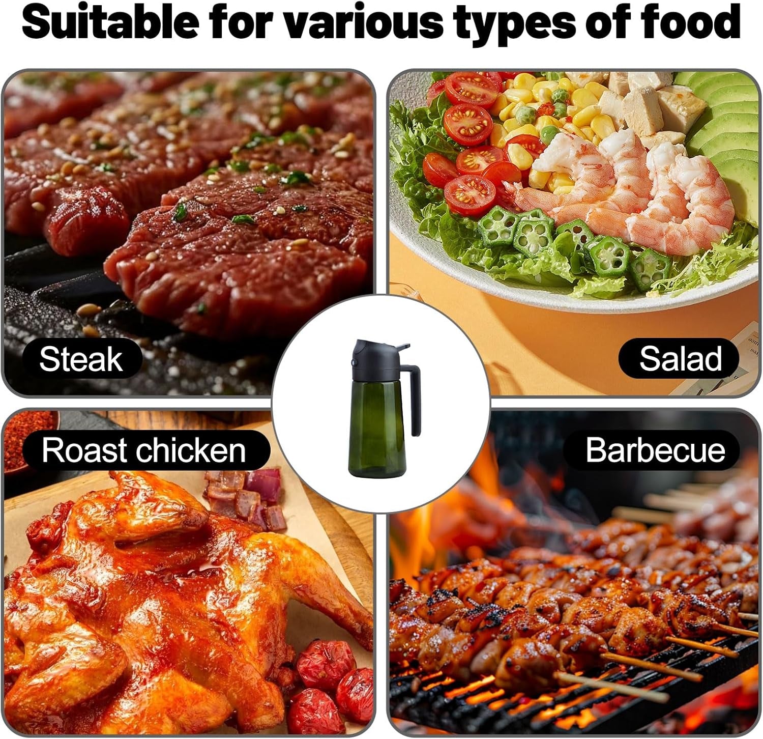 2 in 1 Oil Dispenser and Oil Sprayer, 16 Oz/470 Ml Oil Dispenser for Kitchen Spray, with Fine Mist Nozzle, Suitable for Cooking, Air Fryer, Salad, Grilling(Black-1)