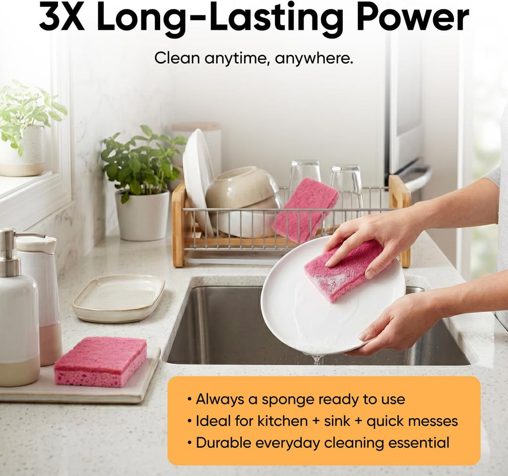 Kitchen Sponges for Washing Dishes, Non-Scratch Cellulose Dish Scrub Sponges, Cleaning Sponges for Household Use, Safe Cleaning Products, Kitchen Sponges Pack of 12, by