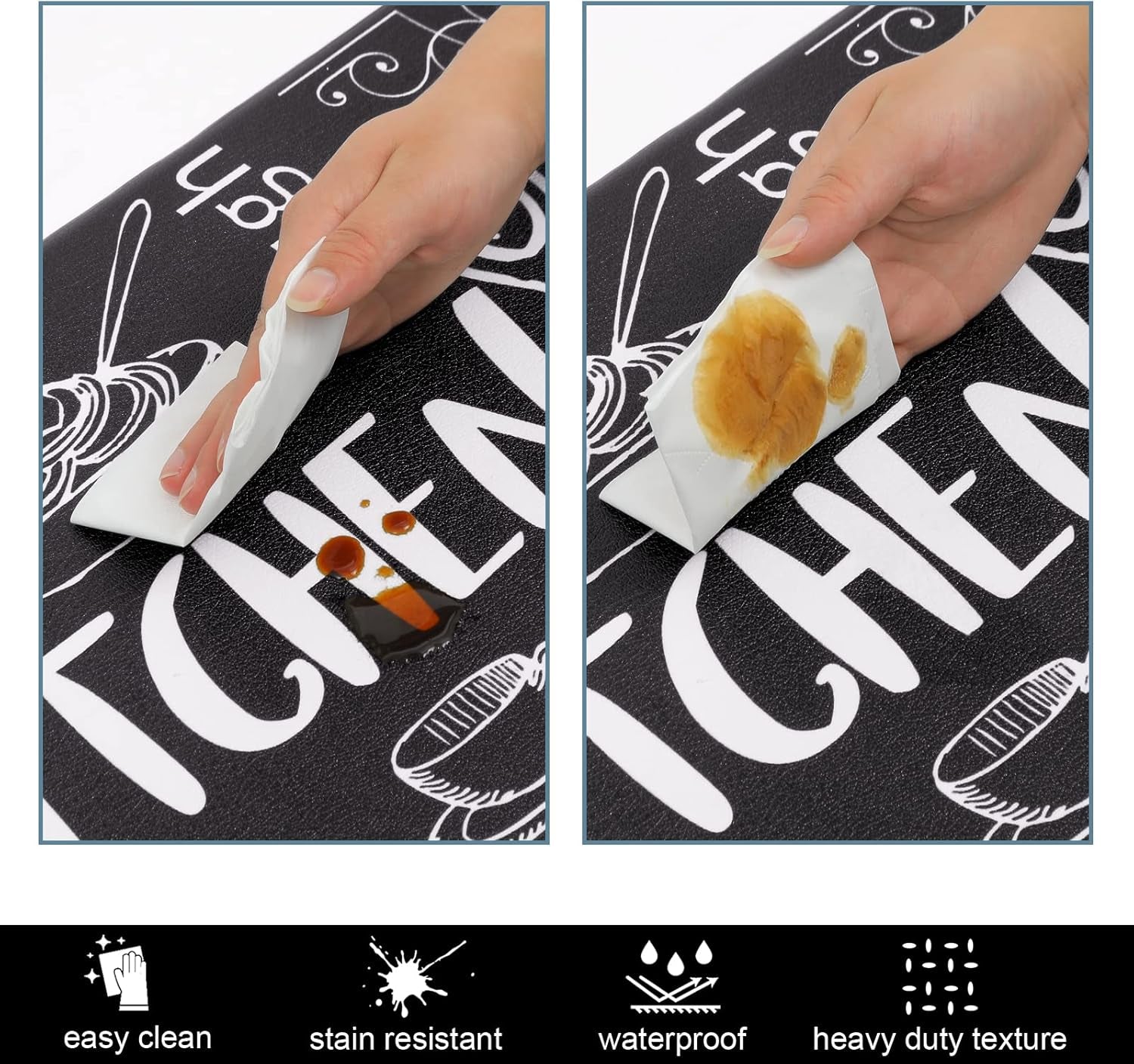 Kitchen Rugs Set of 2, Cushioned anti Fatigue Kitchen Mats for Floor, Non Slip Waterproof Comfort Standing Desk Mat Carpet for Sink, Stove, Laundry Room, Black