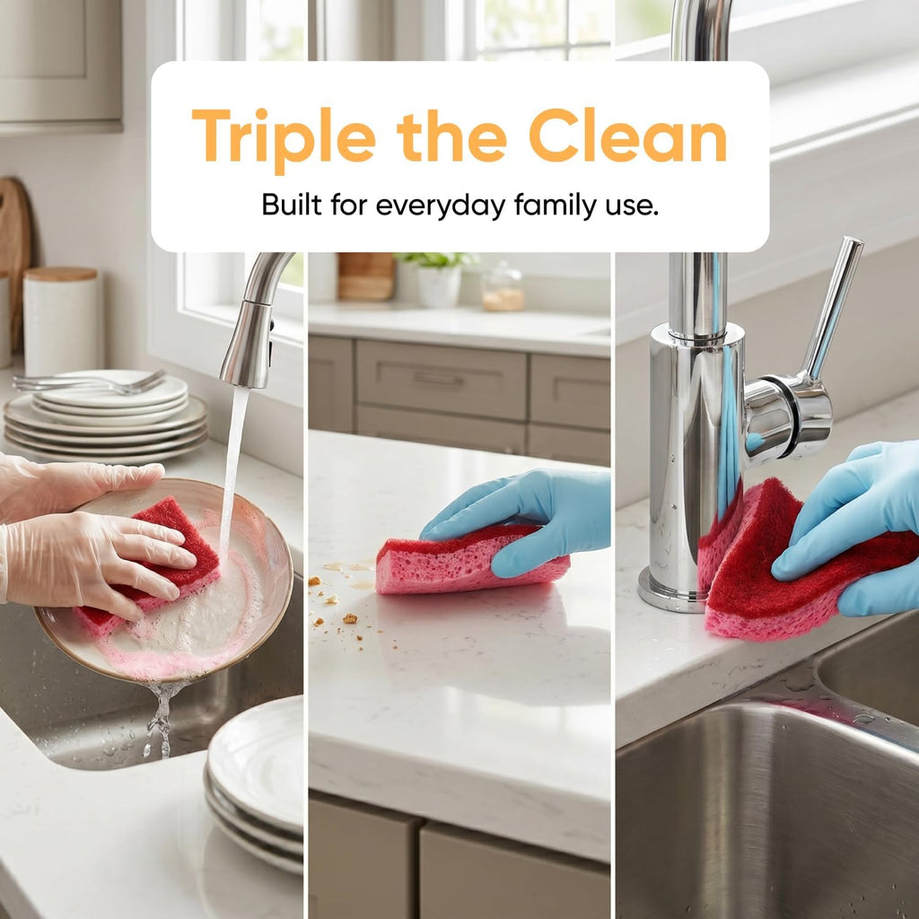 Kitchen Sponges for Washing Dishes, Non-Scratch Cellulose Dish Scrub Sponges, Cleaning Sponges for Household Use, Safe Cleaning Products, Kitchen Sponges Pack of 12, by