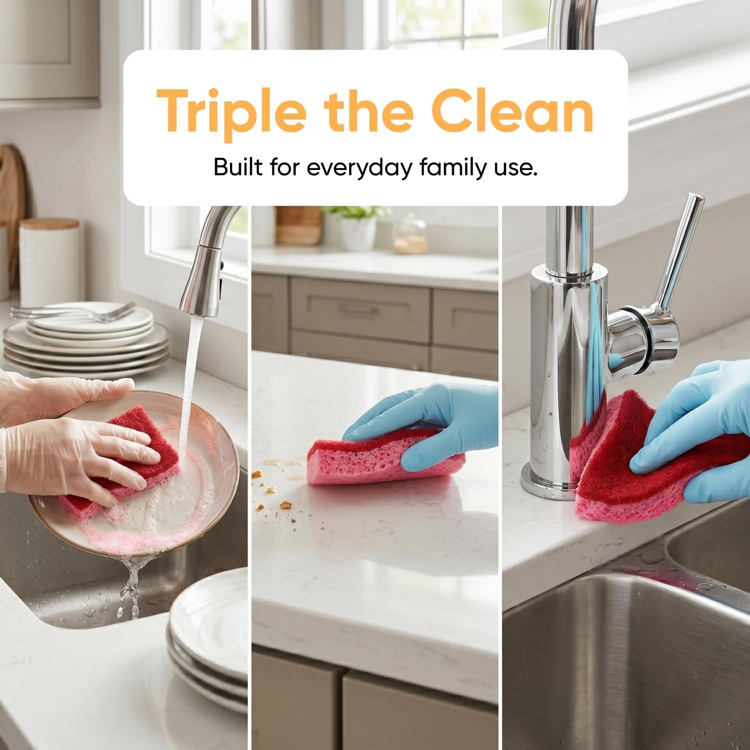 Kitchen Sponges for Washing Dishes, Non-Scratch Cellulose Dish Scrub Sponges, Cleaning Sponges for Household Use, Safe Cleaning Products, Kitchen Sponges Pack of 12, by