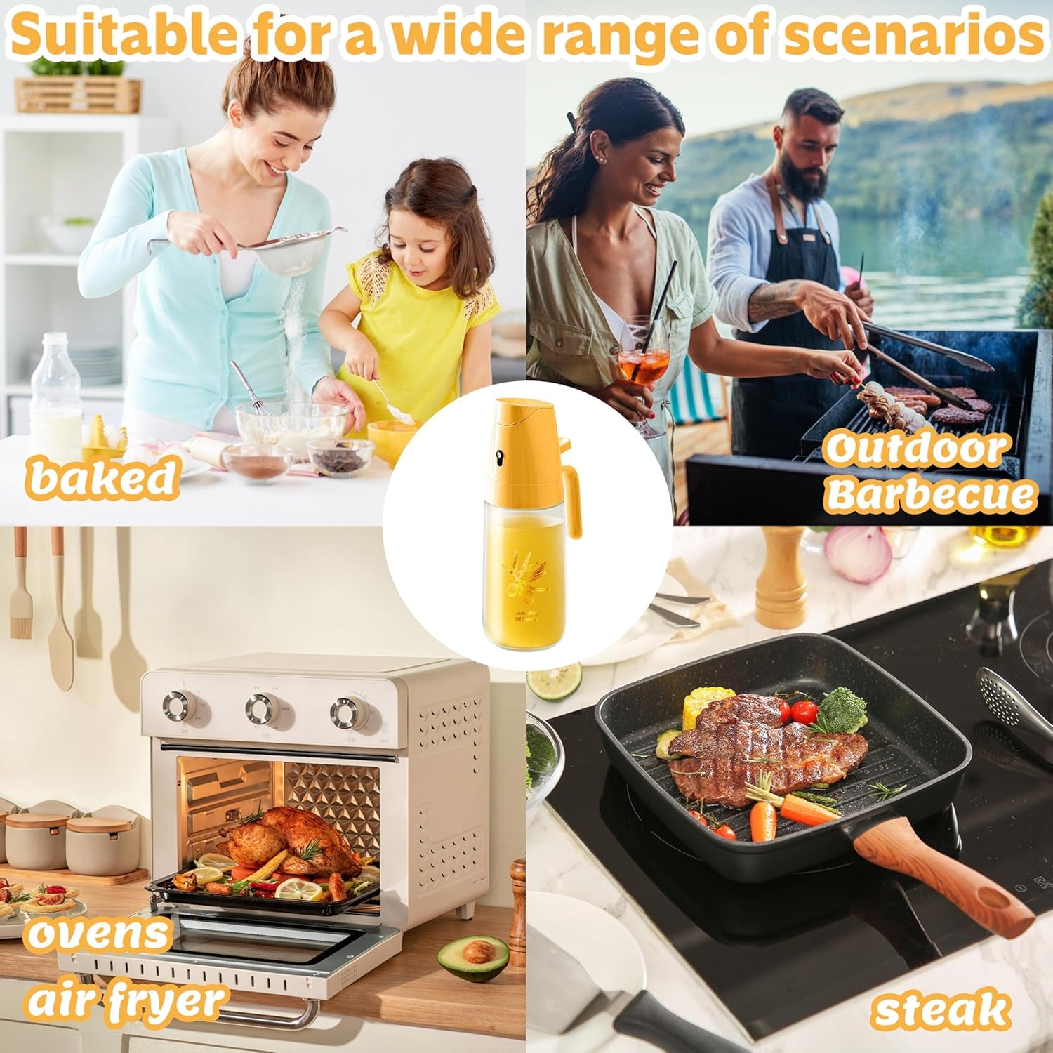 2-In-1 Oil Dispenser & Sprayer for Kitchen, Cooking, Salad, Deep Frying, Vinegar, Barbecue - 500Ml Olive Oil Spray Bottle (Yellow)